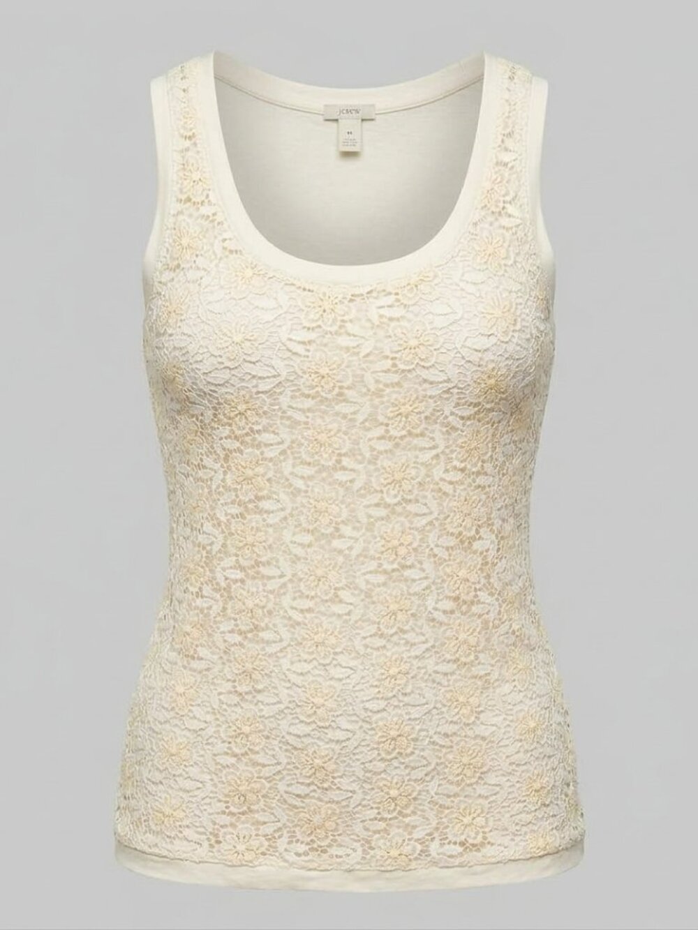 J Crew Womens Med Tank Top Layered Lace Cream Crochet Flowers Racerback